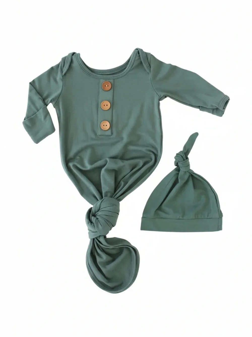 Caden Lane Sage Green Knotted Newborn One-Piece with Hat & Robe for mom